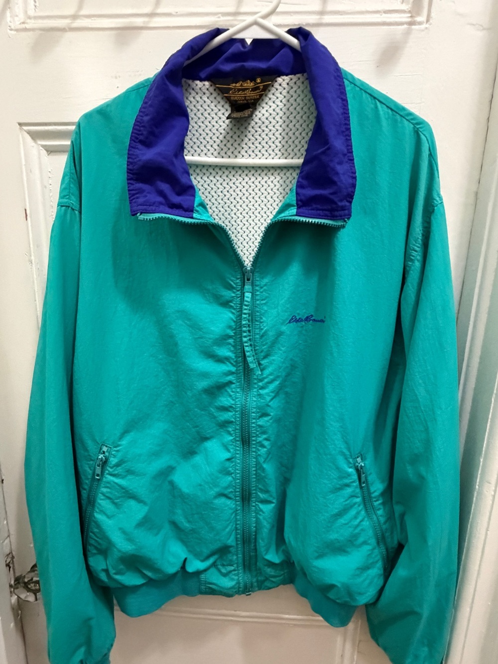 Vintage Eddie Bauer Windbreaker Jacket 1980s 90s Mesh Lined Teal Purple Gorpcore